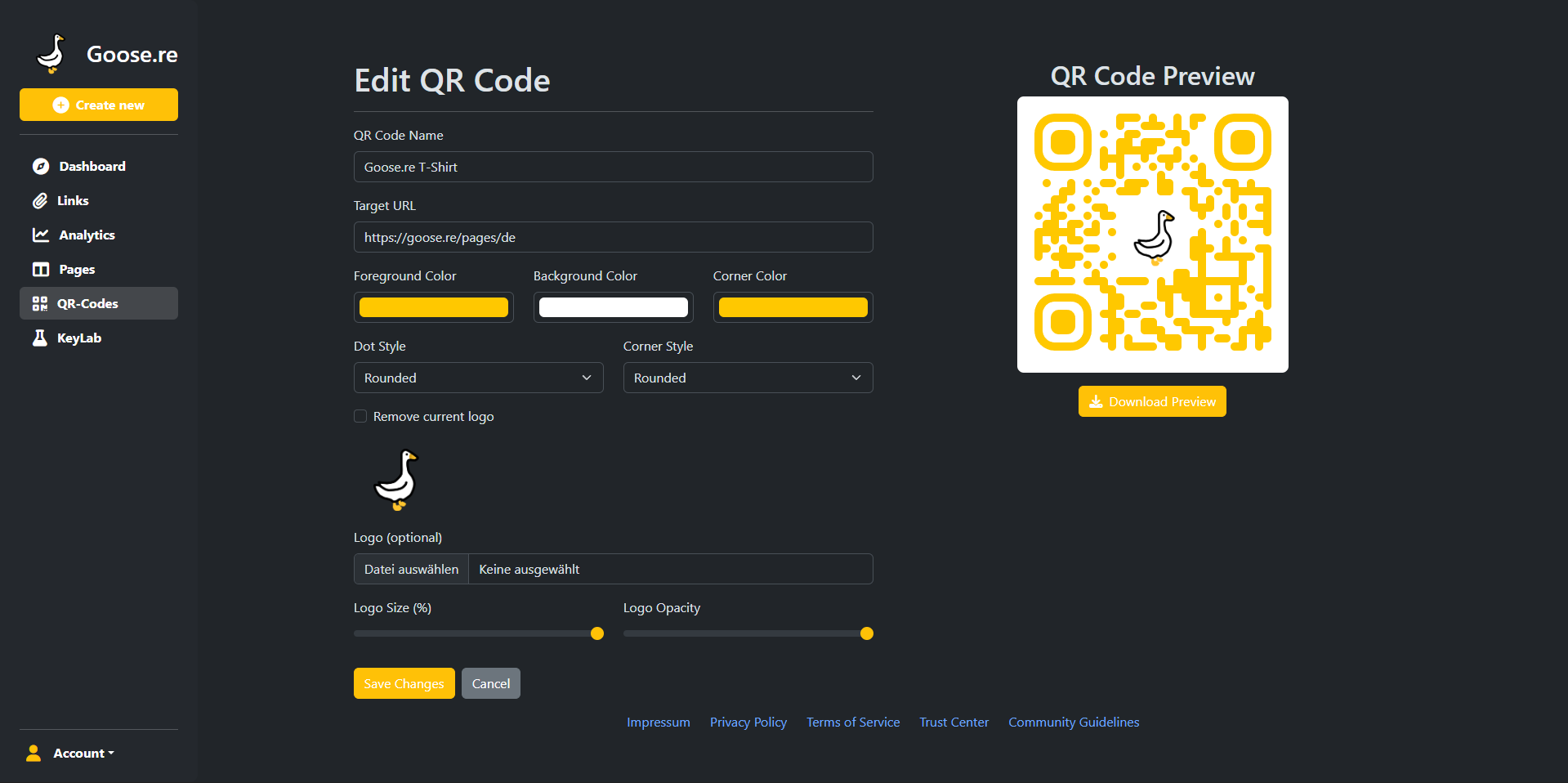 QR-Code Create Dashboard